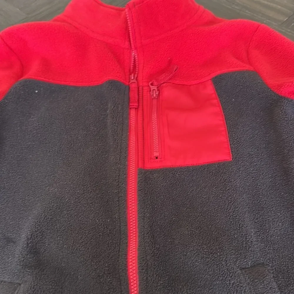 Boys Fleece Zip Up Jacket Size 8 Red Black Lightweight School Coat Playwear